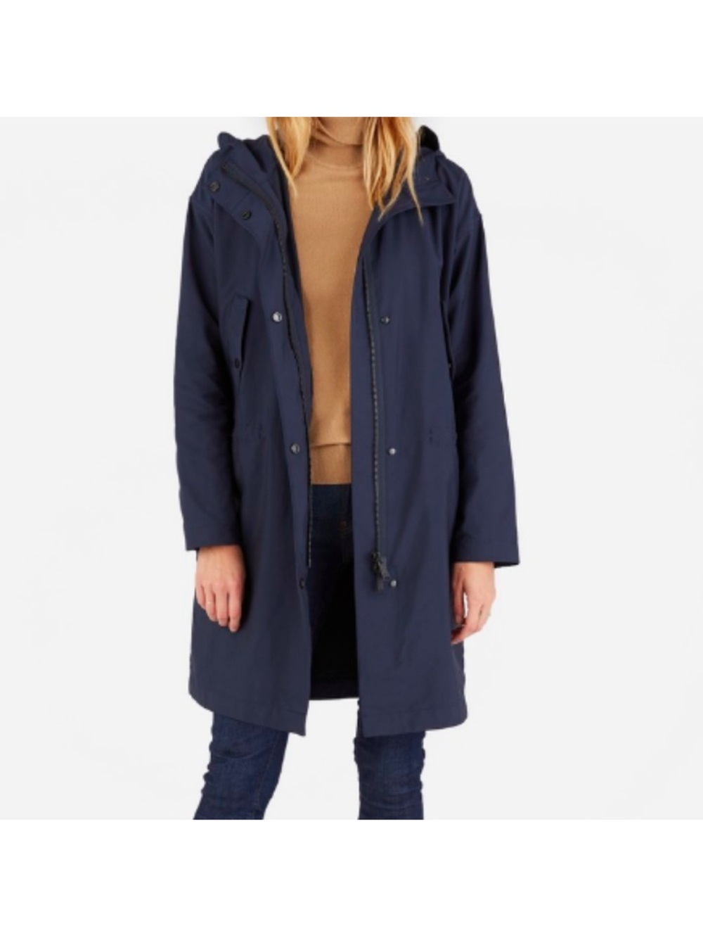 EVERLANE City Anorak Jacket Women’s Navy Hooded Raincoat Jacket